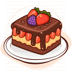 chocolate cake with strawberry and blue berries