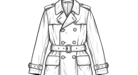 Elegant trench coat illustration with classic design and double breasted style