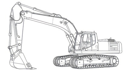 Excavator line art illustration construction equipment vector design