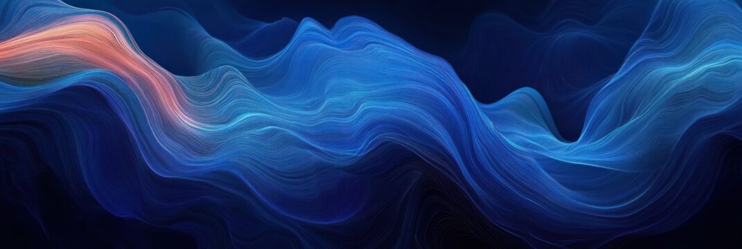 Abstract flowing waves of blue and coral shades creating a fluid, ribbon-like motion conveying calmness and dynamic energy