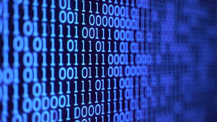 Abstract Digital Animation of Blue Binary Code Scrolling on a Screen, Representing Data Processing, Programming, Hacking, and Modern Technology - Powered by Adobe