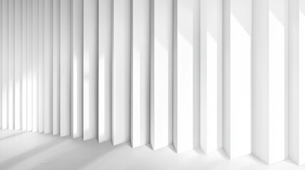 Obraz premium Bright white modern interior space with tall vertical rectangular columns casting soft shadows creating a minimalistic and airy atmosphere