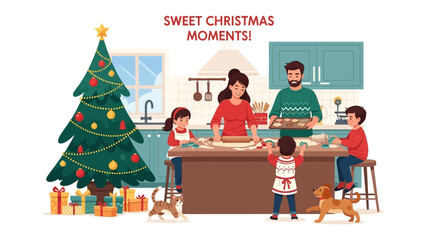 Festive Family Moments: A family shares joyous moments while preparing holiday treats in their cozy kitchen, surrounded by seasonal decor and the warm glow of Christmas spirit. © Rahimatul
