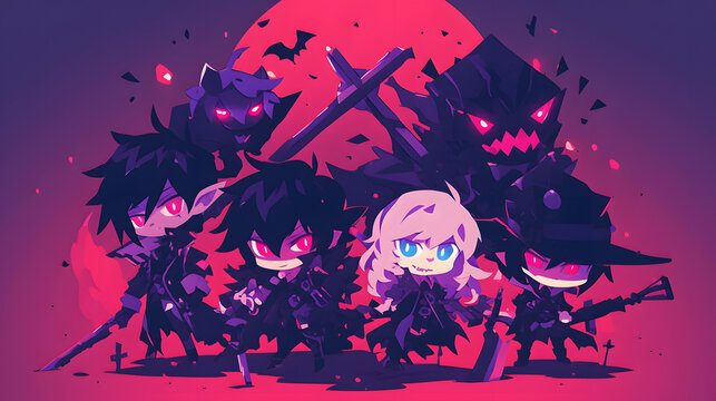 chibi anime vampire hunter team cute gothic