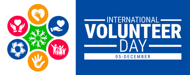 International Volunteer day background, banner, card or poster design template is observed every year during December, to raise awareness about the mission. Vector illustration.
