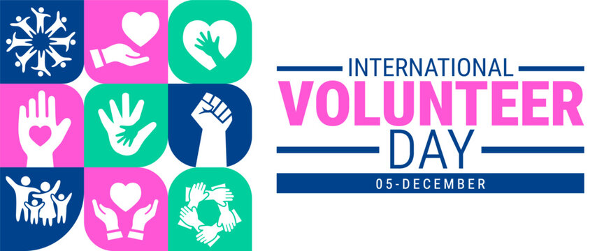 International Volunteer day Geometric shape pattern background, banner, card or poster design template is observed every year during December, to raise awareness about the mission. Vector illustration - Powered by Adobe