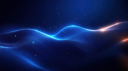 Obraz premium Abstract glowing blue wave form with light particles and smooth flowing digital landscape in dark background