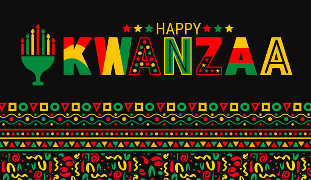 Celebrate Kwanzaa with vibrant red, green, and yellow colors! A festive design featuring the kinara candles and bold Happy Kwanzaa text to honor African culture, unity, and heritage during the holiday