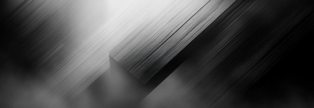 Abstract black and white image with sharp triangular peak surrounded by blurred diagonal lines and misty smoky effects creating a mysterious atmosphere