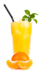 Fototapeta premium Fresh Orange Juice in Glass with Mint and Straw 