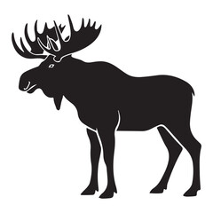 Black Silhouette of a Male Moose with Antlers animal