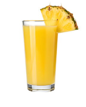 Refreshing pineapple juice served in glass on white background, tropical fruit drink rich in vitamins and sweet golden flavor.