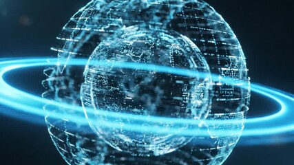 Abstract digital globe with glowing ring futuristic data visualization - Powered by Adobe