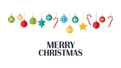 Festive Christmas Ornaments and Text: A cheerful display of holiday ornaments and cheerful text, spreading the warmth and joy of the festive season. 