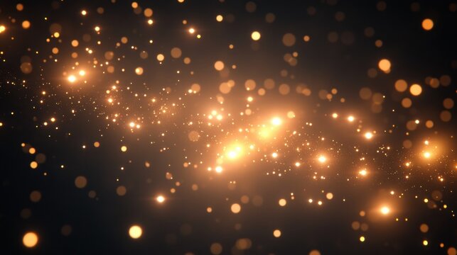 Glowing golden light particles scattered on a dark background creating a magical sparkling effect and a sense of wonder - Powered by Adobe