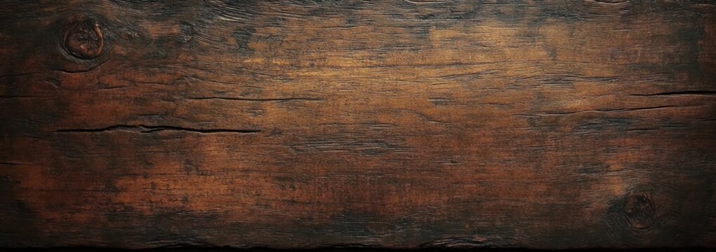 dark brown wooden texture with visible grain patterns, knots, and cracks creating a rustic and natural appearance