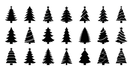 Fototapeta premium Various Christmas tree silhouettes in black and white design 