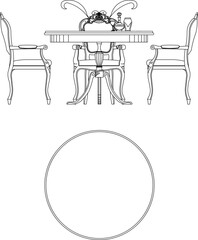 Vector sketch illustration silhouette design of a classic vintage ethnic traditional retro dressing table chair full of carvings 