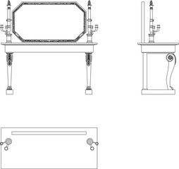 Vector sketch illustration silhouette design of a classic vintage ethnic traditional retro dressing table chair full of carvings