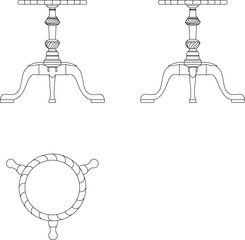 Vector sketch illustration silhouette design of a classic vintage ethnic traditional retro dressing table chair full of carvings