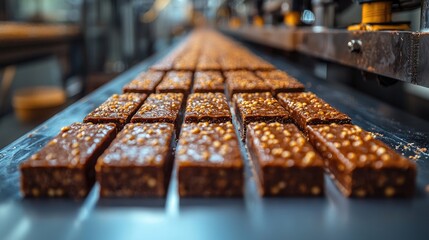 Close-Up of Plant-Based Protein Bars on a Production Line