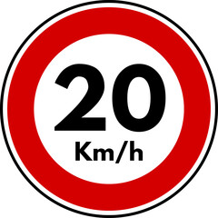 Speed limit 20 traffic sign, Speed limit 20 kilometers per hour sign
