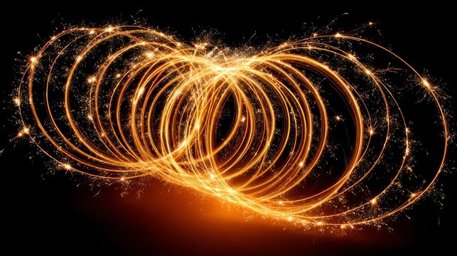 Sparkling Light Trails Creating Circular Patterns Against Black Background