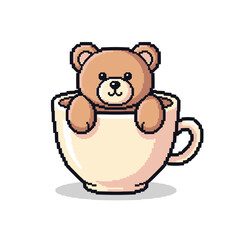 Fototapeta premium Cute Teddy Bear Coffee Cup Pixel Vector