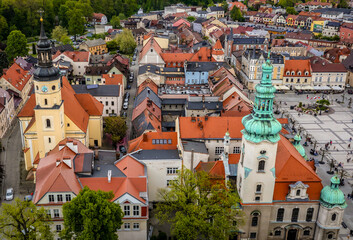 Protestant and All Saints Churches in historic part of Pszczyna city, Poland
