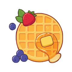 Cartoon Waffle with Berries and Syrup.