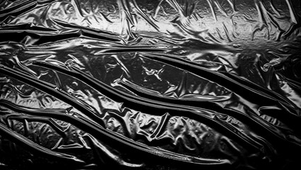 Transparent plastic wrap on a black background
