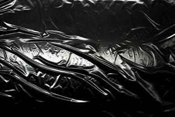 Transparent plastic wrap on a black background