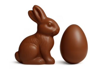 Chocolate easter bunny and egg with transparent background