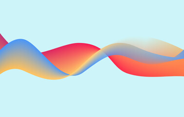 Dynamic abstract wave with vibrant gradient colors. Flowing red, blue, and orange shapes on a clean, minimal pale blue background.