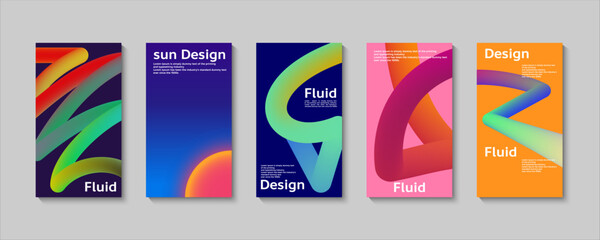 Collection of abstract vertical backgrounds with 3D liquid gradients. Minimal, futuristic design set for posters, banners, or social media stories.