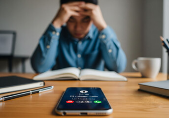 Do Not Miss Their Calls: Stressed Man Regrets Ignoring Phone, Symbolizing Missed Connections and Emotional Distance from Family.