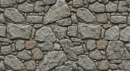 Fototapeta premium Gray stone wall unevenly stacked with mortar filling the gaps