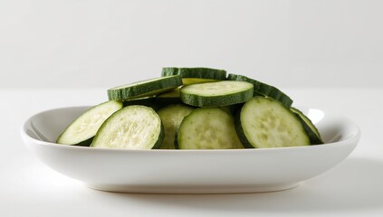 Sliced Green Cylinders, A Culinary Arrangement in White Vessel, Studio Still Life.