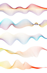 Collection of dynamic colorful line art. Abstract flowing waves with gradient mesh. Isolated digital design set for tech or music.