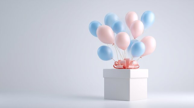 Festive Gift Box with Balloons: A Celebration of Joy and Anticipation, Perfect for Events.