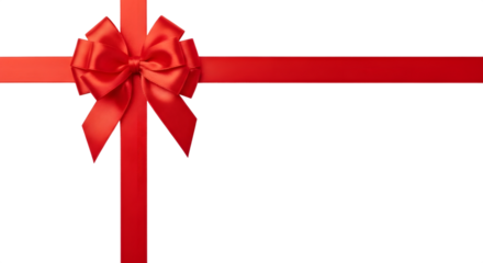 A bright red ribbon tied in a bow, creating a festive and celebratory accent, isolated on transparent background