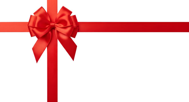 A bright red ribbon tied in a bow, creating a festive and celebratory accent, isolated on transparent background