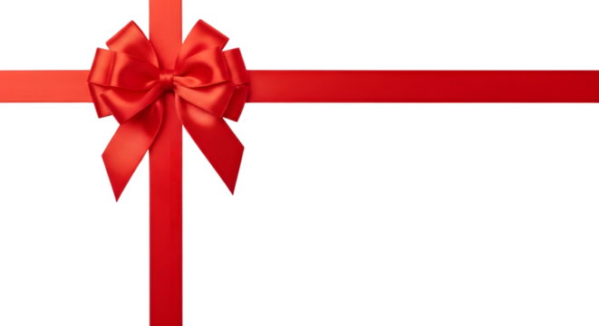 A bright red ribbon tied in a bow, creating a festive and celebratory accent, isolated on transparent background