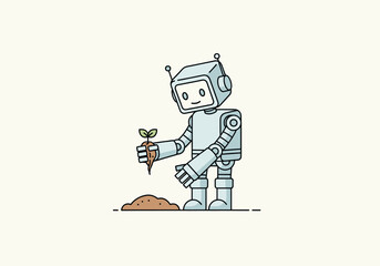 Robot Planting a Flower Mascot Logo