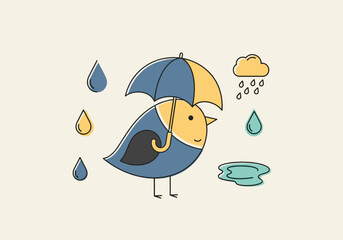 Cute Girl Under Umbrella Rain Cartoon Logo