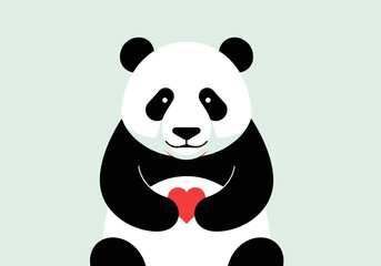 Panda Holding Heart Mascot Logo