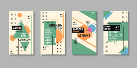 Set of 4 modern-retro poster templates. Abstract geometric layout in 80s/90s Memphis style. Ideal for covers, magazines, or event flyers.