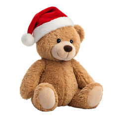 Obraz premium Plush teddy bear wearing a festive red Santa hat for holiday celebrations and decorations