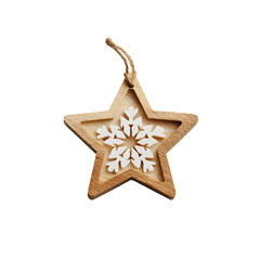 Wooden star ornament with snowflake design for holiday decoration and festive ambiance