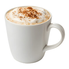 Obraz premium Creamy coffee beverage topped with frothy milk and sprinkled cinnamon in white mug